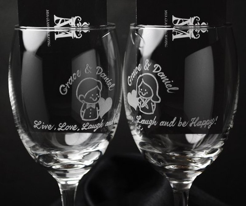 （1組価格）270cc【カップ]は結婚式に若いカップルをレタリングすることができます - 男の子と女の子のカップルがバレンタインデーの結婚祝いの誕生日のガラス彫刻のレタリングは、バレンタインデーは愛、笑いと幸福のカスタマイズに住んで記念記念してワイングラスの赤ワインのギフトセットを刻ん - ワイングラス・酒器 - ガラス 