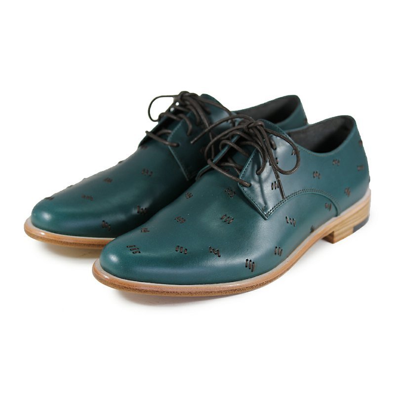 Derby shoes Snowdrop M1091 Stitching Dark Green - Men's Leather Shoes - Genuine Leather Green