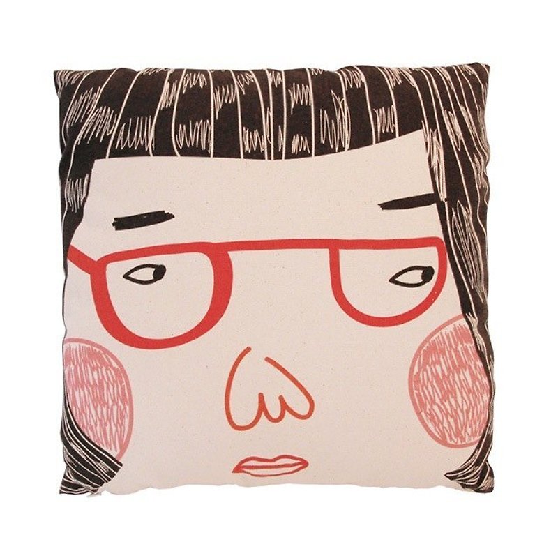 Red Glasses Girl Throw Pillow Cushions Cover(inculding pillow) - หมอน - วัสดุอื่นๆ สีกากี