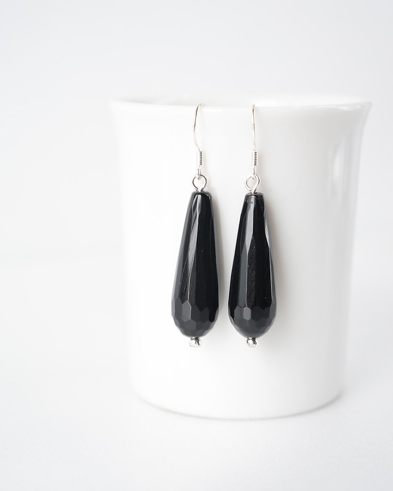 Black Teardrop Onyx Stone Earrings - Earrings & Clip-ons - Gemstone Black