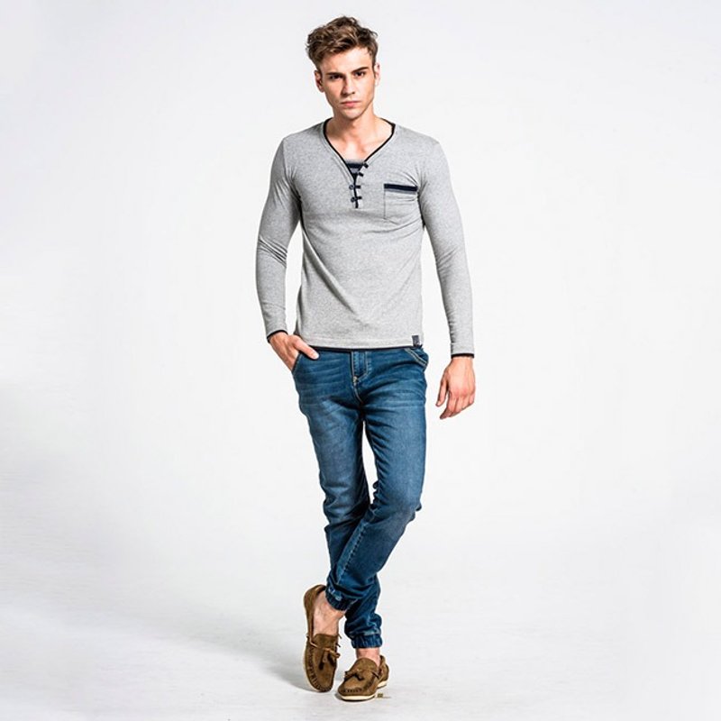 Men's knitted denim trousers beam port - in the deep blue NOVI - Men's Pants - Other Materials Blue