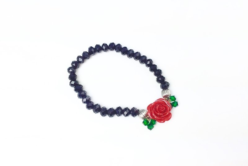 Black crystal x red roses - Bracelets - Other Materials Black