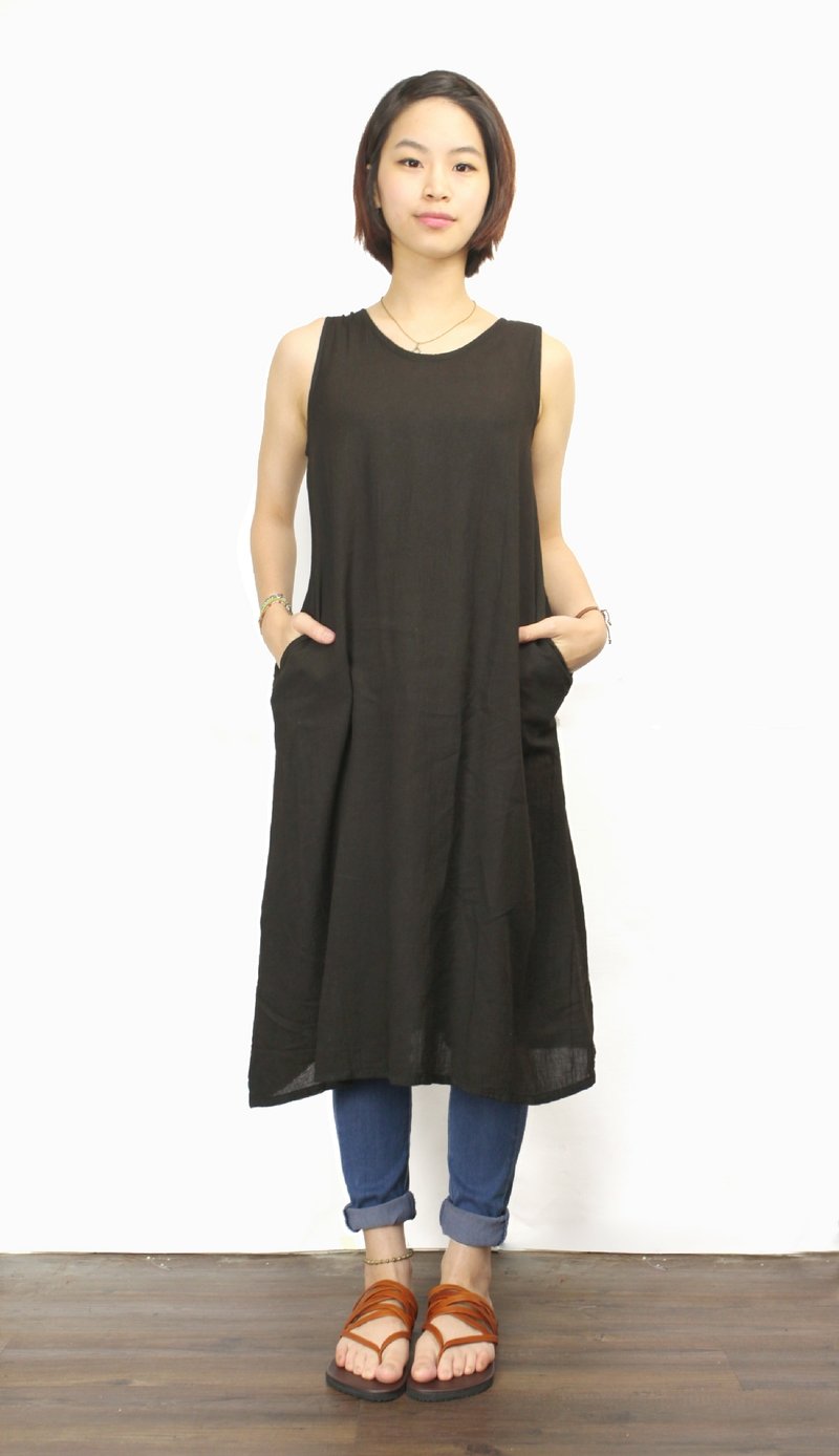 OMAKE U-neck vest after Pui deduction Dresses - ชุดเดรส - ผ้าฝ้าย/ผ้าลินิน สีดำ