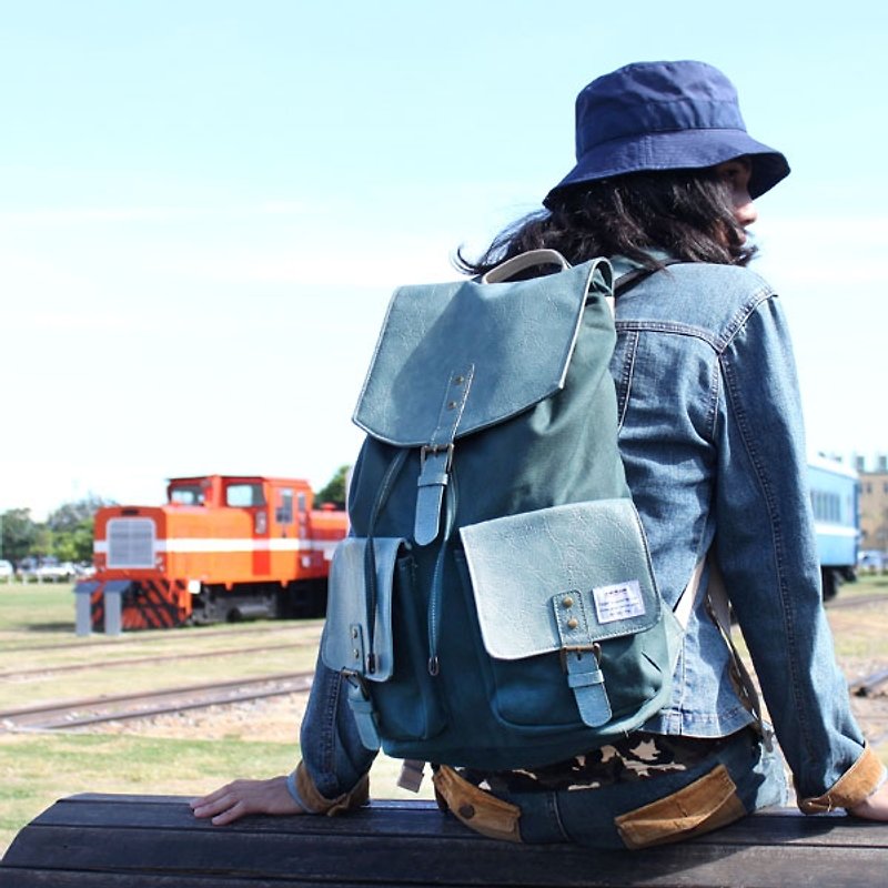 AMINAH-Japanese Natural Wind Green Backpack 【am-0249】 - Backpacks - Cotton & Hemp Green