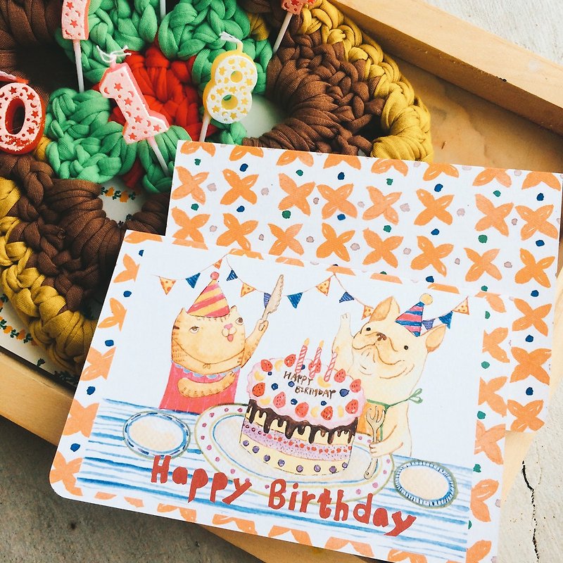 Needleball Universal Card - Cat and Dog Birthday Card - การ์ด/โปสการ์ด - กระดาษ สีส้ม
