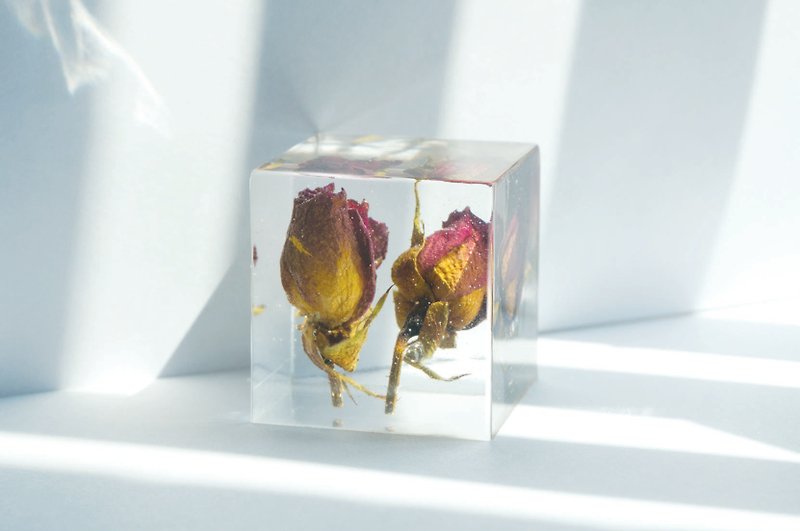Red roses - three-dimensional square dried flowers decoration - จัดดอกไม้/ต้นไม้ - พืช/ดอกไม้ สีแดง