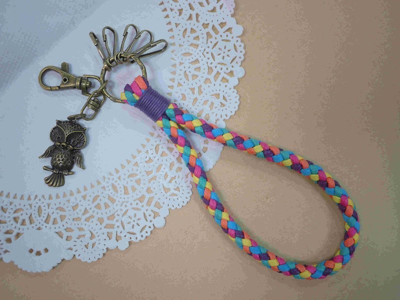 ~M+Bear~ Vintage woven key ring Wax thread woven key ring (rainbow colorful) - Other - Cotton & Hemp Multicolor