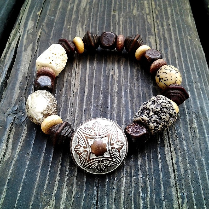 Muse natural retro national wind wooden beads ceramic bead bracelet clasp neutral - Bracelets - Other Materials Multicolor