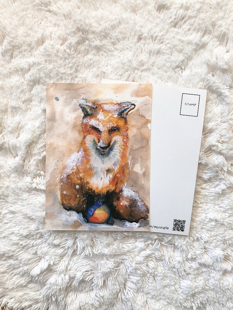 動物 明信片 狐狸與鳥 - 卡片/明信片 - 紙 咖啡色