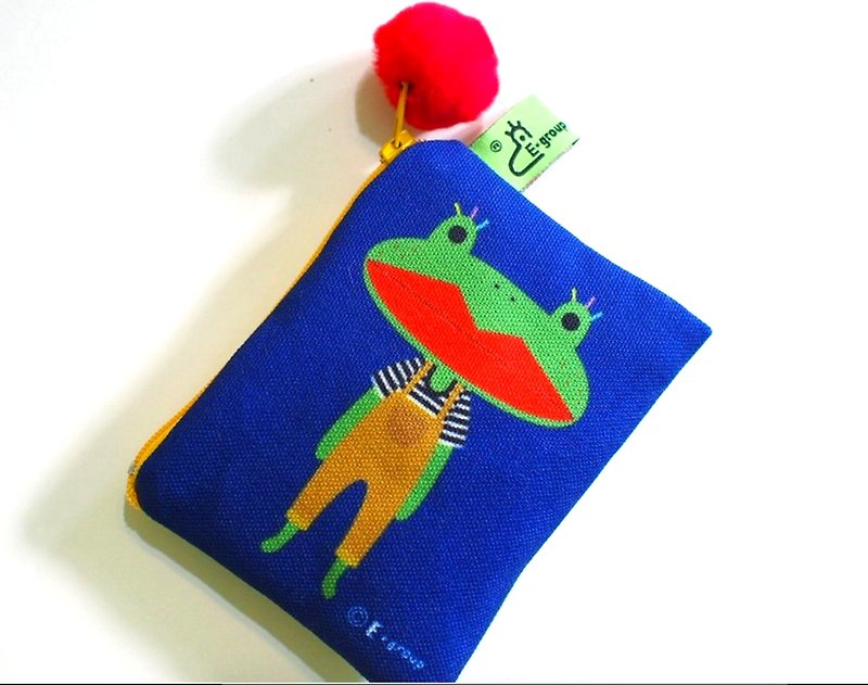 E*group 小方塊包 雙面設計  阿蛙 藍綠  零錢包 鑰匙包 卡片包 - 散紙包 - 其他材質 