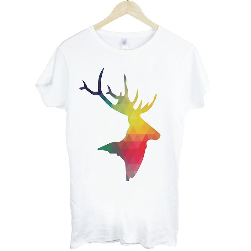 Abstract Deer Head女生短袖T恤-白色 抽象 鹿 頭 角 宇宙 設計 - 女 T 恤 - 棉．麻 白色