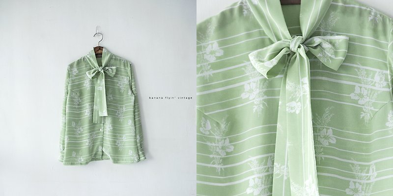 『Banana Flyin'』薄荷綠花朵蝴蝶結襯衫 - 女襯衫 - 其他材質 綠色