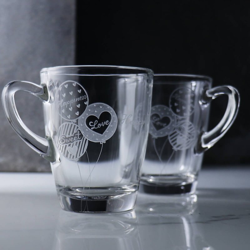 (Pair of Price) 320cc【Balloon Wedding】Happy Wedding Mug Pair - Mugs - Glass Gray