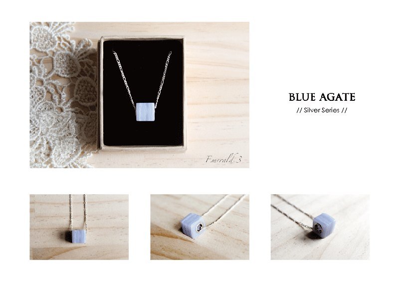 方型藍玉瓍純銀項鍊 - 項鍊 - 寶石 藍色