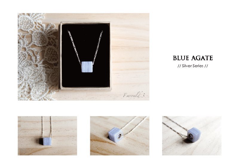 方型藍玉瓍純銀項鍊 - Necklaces - Gemstone Blue