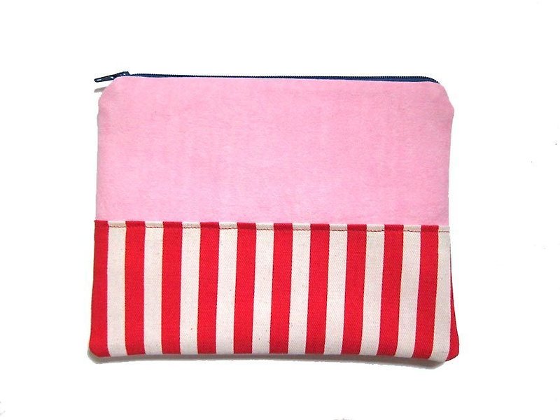 輕巧筆袋/大拉鍊包   繽紛條紋系列(粉紅) - 筆盒/筆袋 - 其他材質 