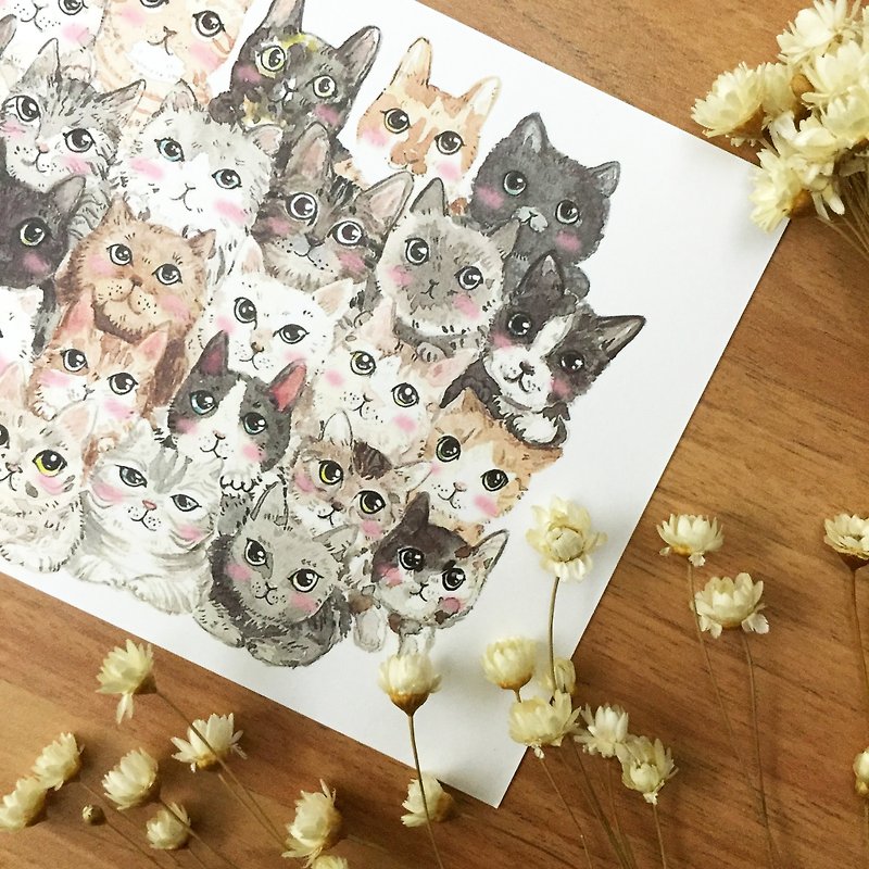 Cat Jenga postcard - การ์ด/โปสการ์ด - กระดาษ สีกากี