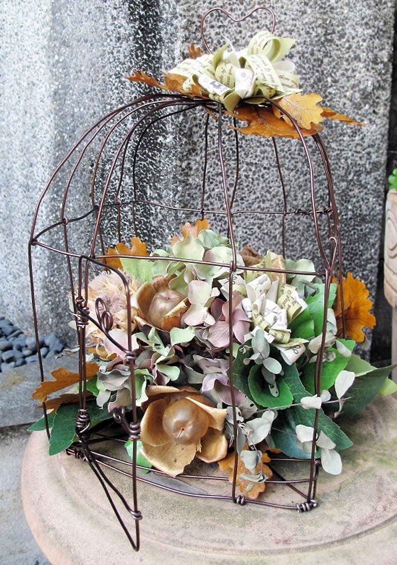 Love bird cage-dry flowers - ตกแต่งต้นไม้ - พืช/ดอกไม้ สีนำ้ตาล