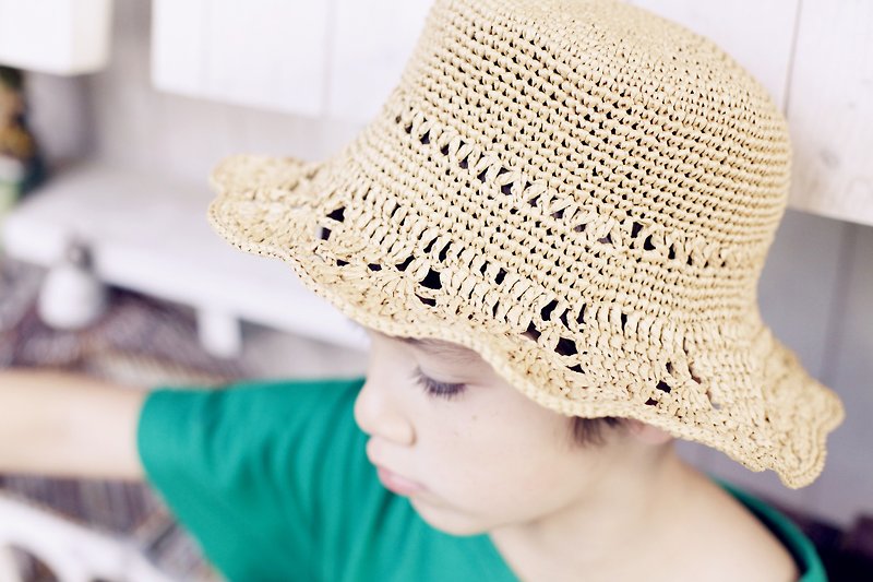 【好日手作】小孩版編織花邊草帽 - 帽子 - 其他材質 多色