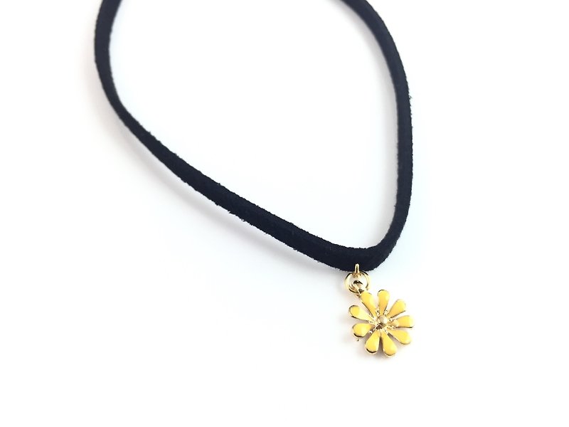 "Yellow flowers Necklace" - Necklaces - Genuine Leather Black