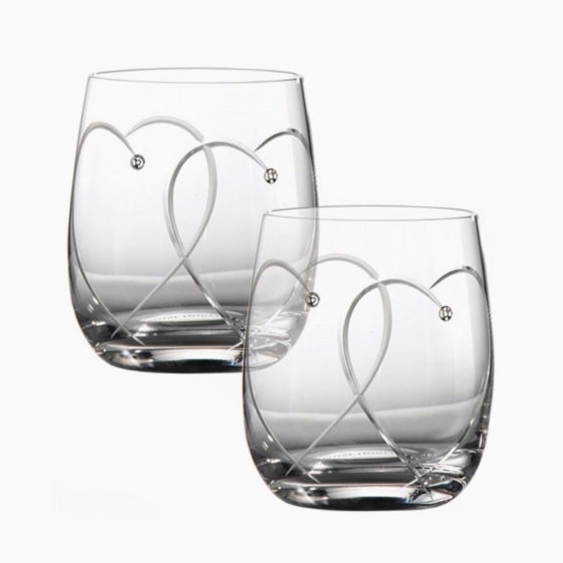 (One pair price) 250cc [heart] MSA oath double whiskey on the British Royal Doulton cup cups British style inlay Down Swarovski crystal Promises Two Hearts Entwined Tumbler wedding gift customized - Bar Glasses & Drinkware - Glass White