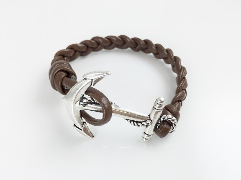 [Anchor buckle brown leather cord x] - Bracelets - Genuine Leather Brown
