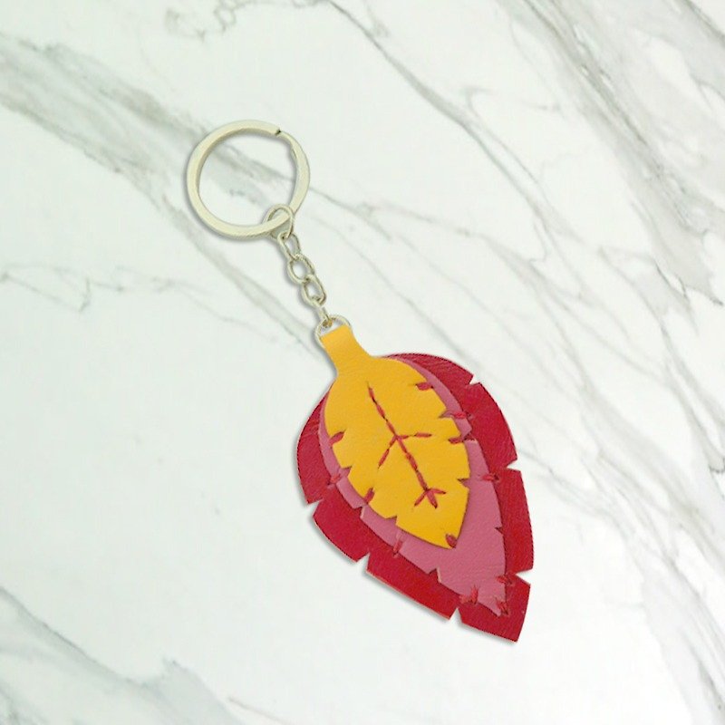 -The Way- leaf Charm - Leather - Keychains - Genuine Leather Brown