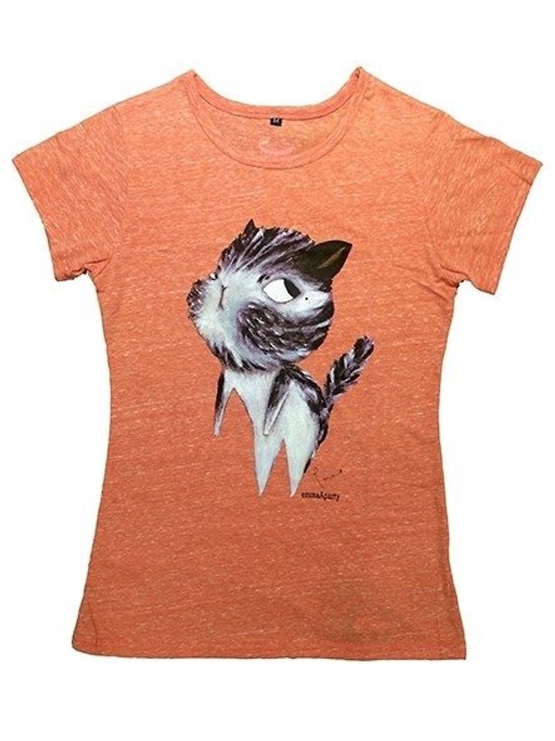 EmmaAparty illustration T :: something cat - เสื้อฮู้ด - ผ้าฝ้าย/ผ้าลินิน สีส้ม