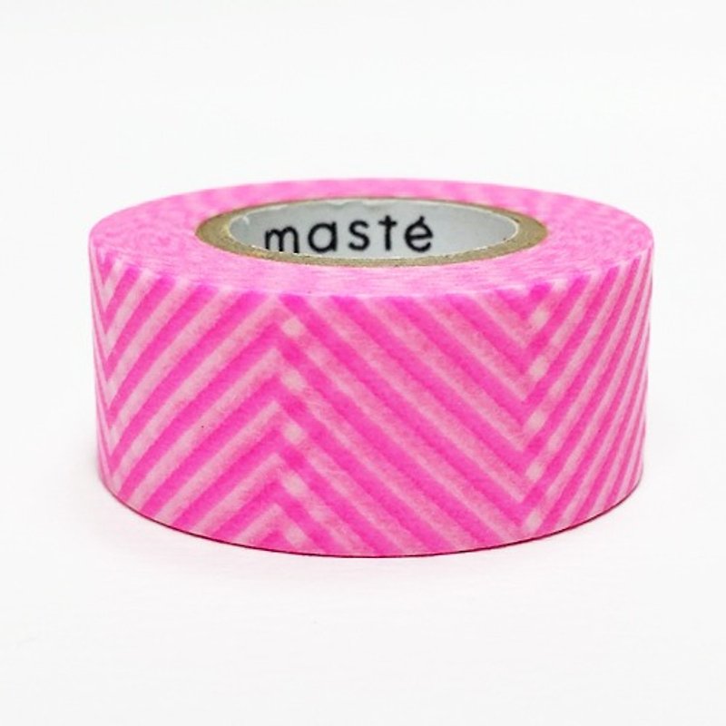 maste 和紙膠帶 Basic 海外限定【曲線-螢光粉(MST-MKT140-FPK)】 - 紙膠帶 - 紙 粉紅色