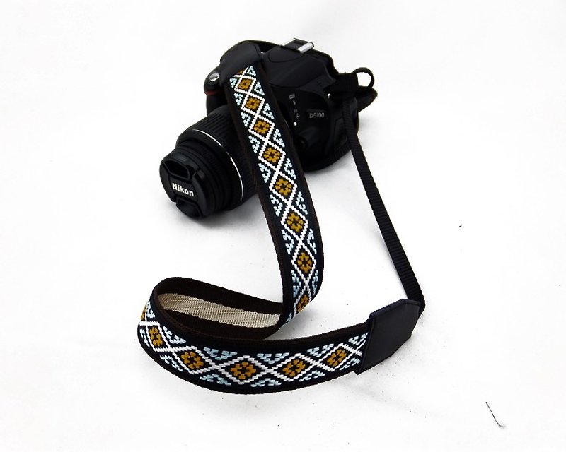 相機背帶 個性客製 可印字 真皮拼接 刺繡花紋  民族風036 - 相機帶/腳架 - 真皮 藍色
