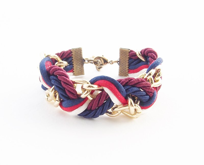 Navy blue and red wavy bracelet [Brass clasp] - สร้อยข้อมือ - วัสดุอื่นๆ หลากหลายสี