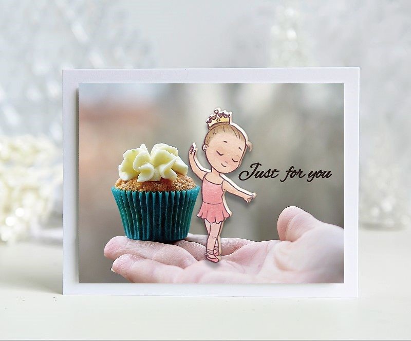 3 Just for you (dancing girl) Universal Card / cupcake birthday cards / ballet girl / English handmade cards - Cards & Postcards - Paper Purple