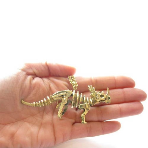 MAFIA JEWELRY Triceratops skeleton pendant in brass with oxidized antique gold color,Rocker jewelry ,Skull jewelry,Biker jewelry