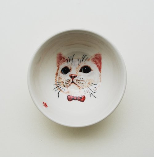 手绘小茶杯-小白猫