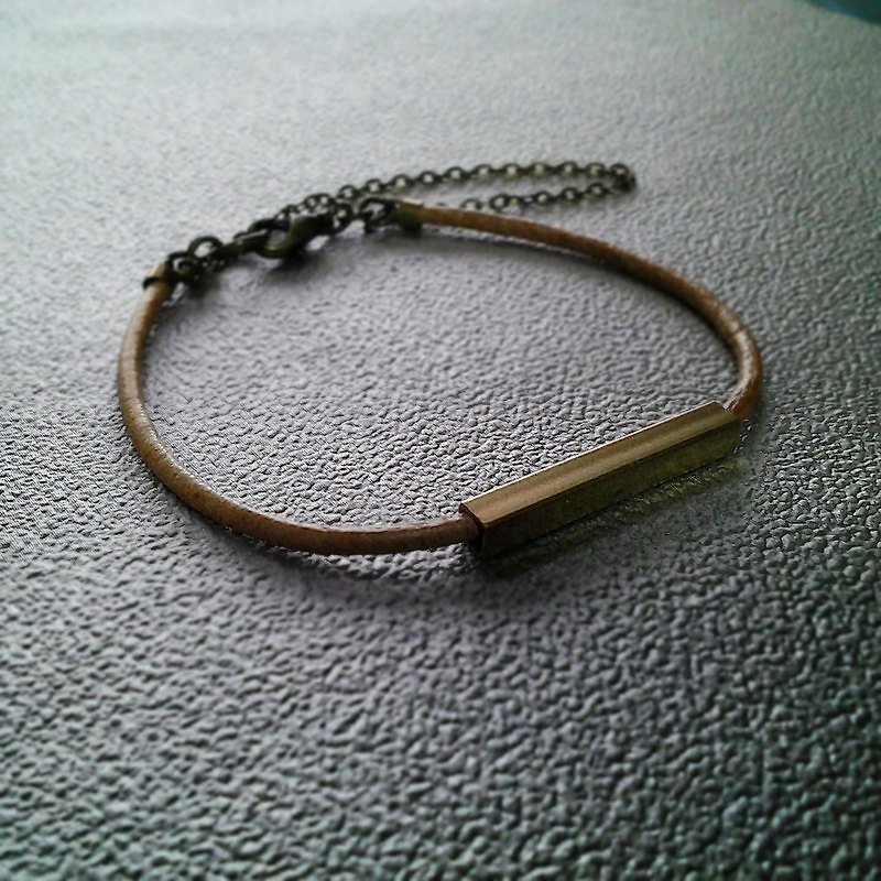 EarringFanatic brass bracelets simple geometric metal neutral long leather bracelet - Bracelets - Other Metals Brown