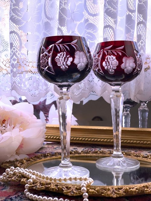 DIAMANTE Red Wine Glasses Pair victoria Collection Hand Cut