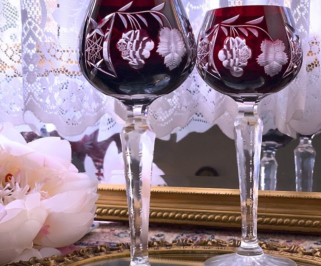 Fantasy Hand Cut Crystal Red Wine Glasses - Set of 6
