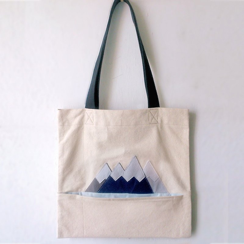 Snow Mountain, Handmade Canvas Tote Bag - Handbags & Totes - Other Materials Khaki