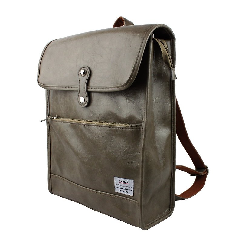 AMINAH-Lime Unlimited Backpack【am-0290】 - กระเป๋าเป้สะพายหลัง - หนังเทียม สีเทา