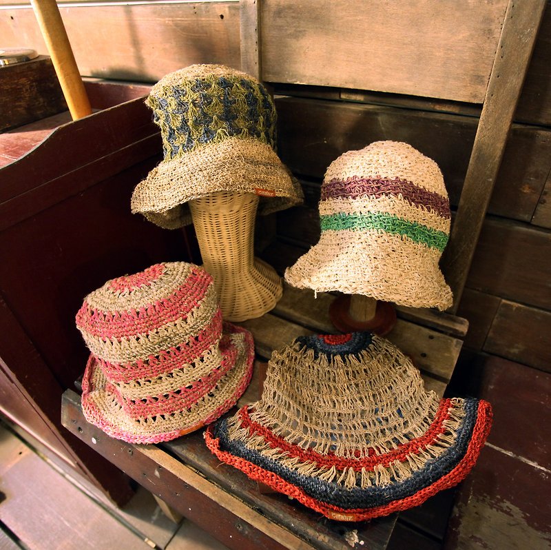OMAKE 尼泊爾Hemp手工編織漁夫帽 ☼ 3 - หมวก - พืช/ดอกไม้ สีทอง