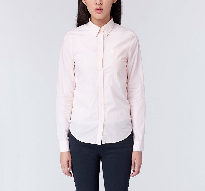 [Clear release of work items] Pinstripe long-sleeved shirt (orange) - Women's Shirts - Cotton & Hemp Orange