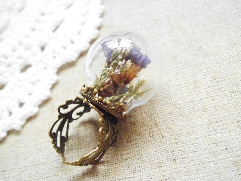 [Imykaka] ♥ dried flowers glass ball ring - General Rings - Glass Purple