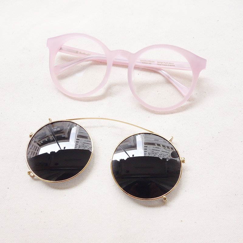 韓國大圓框墨鏡 一鏡兩用 鏡框＋偏光墨鏡夾片 粉 - 眼鏡/眼鏡框 - 塑膠 粉紅色