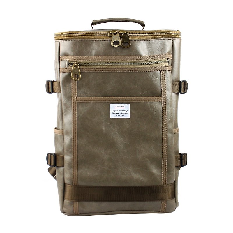 AMINAH-lime self-confident backpack【am-0291】 - กระเป๋าเป้สะพายหลัง - หนังเทียม สีเทา