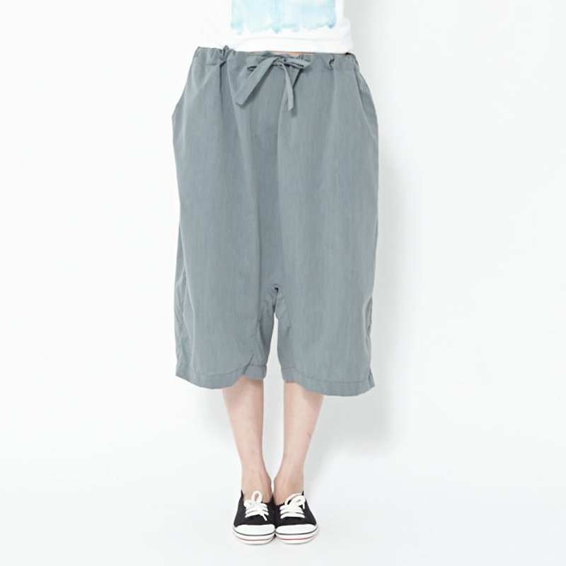 Philip 紐付き、ファーマースタイルのキュロットスカート - กางเกงขายาว - ผ้าฝ้าย/ผ้าลินิน สีน้ำเงิน