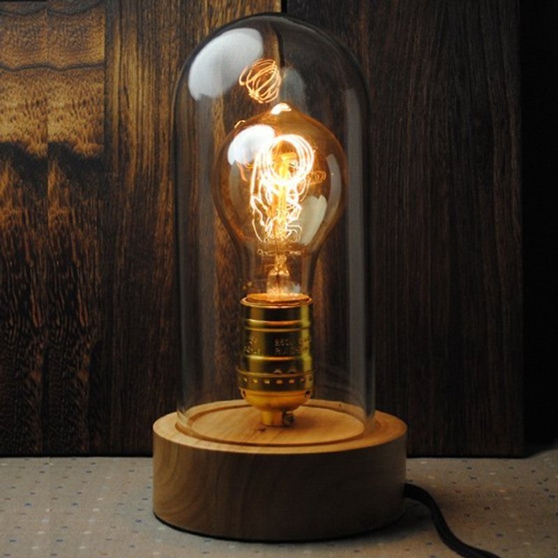 【MSA GLASS ENGRAVING】懷舊復刻版 古銅燈座原木燈具(含燈泡) 美式復古風Loft 設計 (如需玻璃雕刻依需求另外報價) - 照明・ランプ - ガラス ブラウン