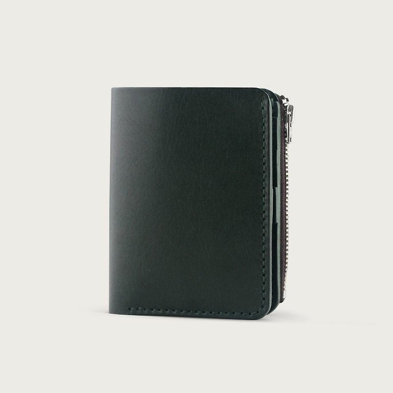 LINTZAN "hand-stitched leather" Straight wallet / purse / in the folder - Forest Green - กระเป๋าสตางค์ - หนังแท้ สีเขียว