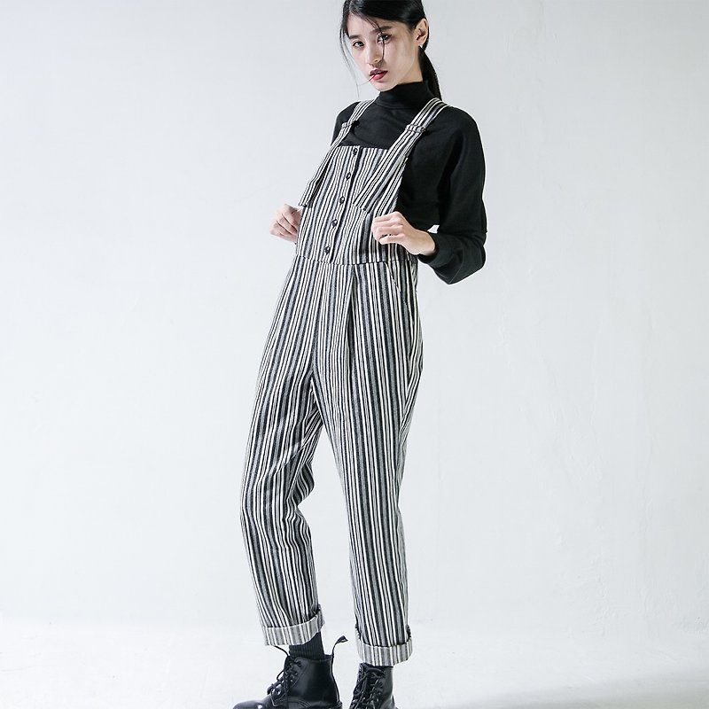 SU: MI said Mining San Francisco work harness pants _5AF303_ black straight stripes - Overalls & Jumpsuits - Cotton & Hemp Black