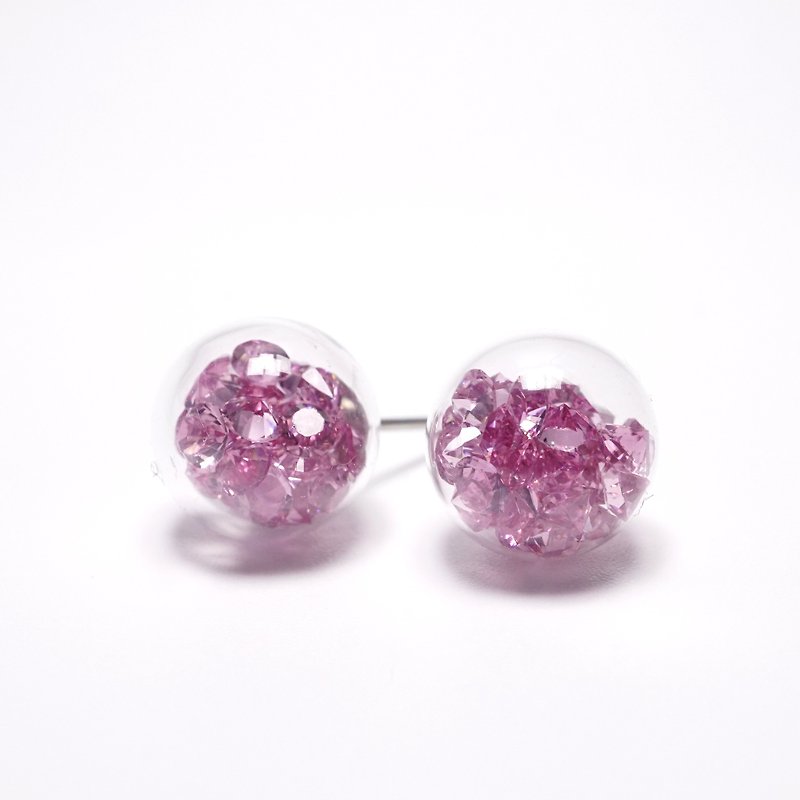A Handmade Light Purple Crystal Glass Ball Earrings - ต่างหู - แก้ว 