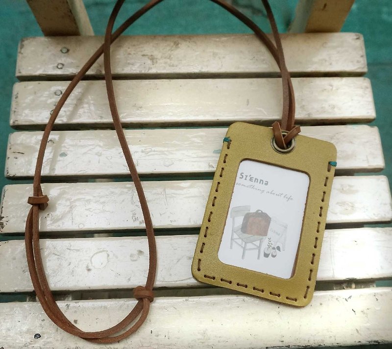 Sienna leather ID ticket luggage card holder - ที่ใส่บัตรคล้องคอ - หนังแท้ สีเหลือง